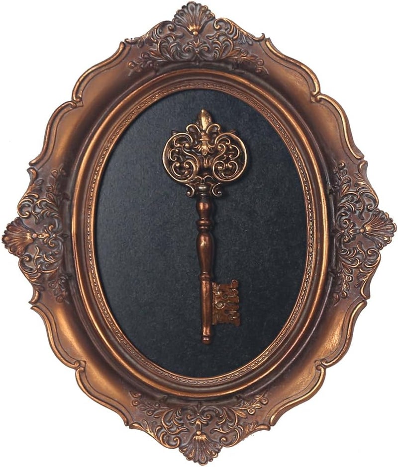 S-MANTIS Vintage Wall Sculpture, Antique Pediment, Hallway Wall Art, Hand Painted Wall Decoration With Embossed Intricate Key Design, Oval Aesthetic Room Décor, Gallery, Unique Gift (Antique Gold-Key) - Image 1